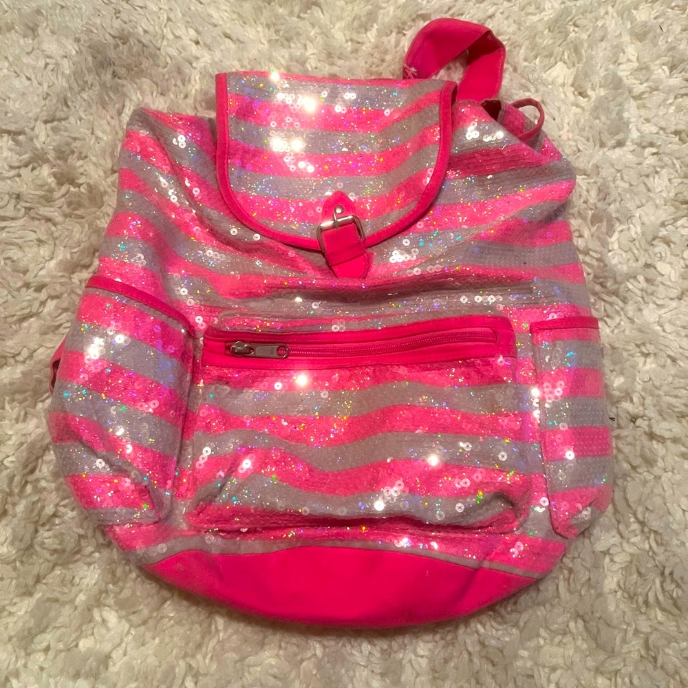 Tie up, Pink sparkly backpack from Justice!